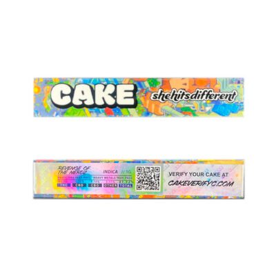Revenge Of The Nerdz Cake disposable vape pen, 1g Gen 4 balanced hybrid with sour candy flavor