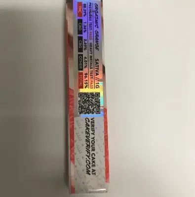 Orgasmic Orange Cake cart, 1g 510 cartridge, sativa-leaning hybrid with orange peel and citrus