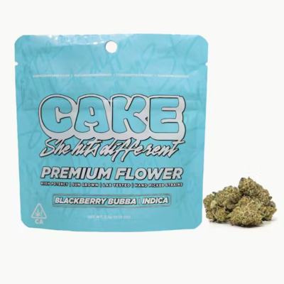 Blackberry Bubba Cake flower, 3.5g jar of whole buds, indica-leaning, blackberry, kush aroma