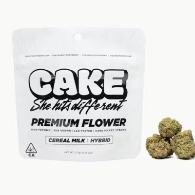 Cereal Milk Cake flower, 3.5g jar of whole buds, hybrid, sweet cream, fruity aroma