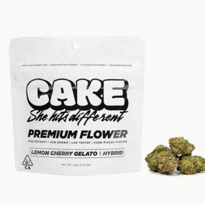Lemon Cherry Gelato Cake flower, 3.5g jar of whole buds, hybrid, sweet berry, citrus aroma