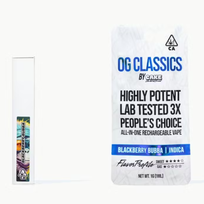 Blackberry Bubba OG Classics disposable vape pen, 1g indica with blackberry and light kush