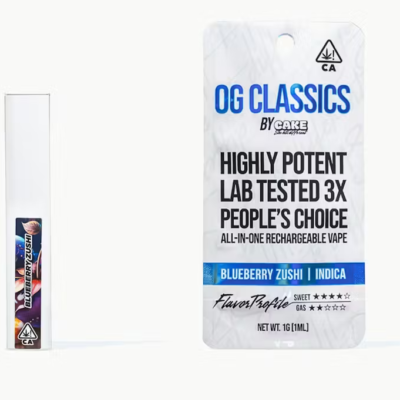 Blueberry Zushi OG Classics disposable vape pen, 1g indica with blueberry, gas and kush