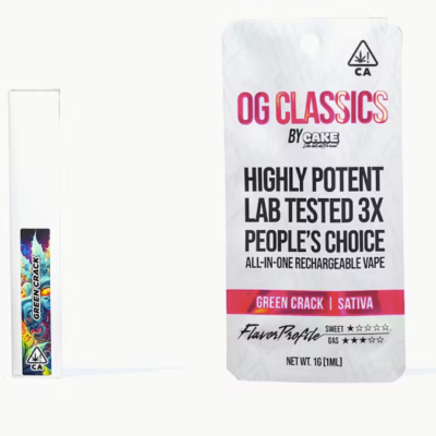 Green Crack OG Classics disposable vape pen, 1g sativa with mango, citrus and clean