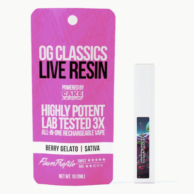 Berry Gelato OG Classics Live Resin disposable vape pen, 1g sativa with berry, cream and cookie