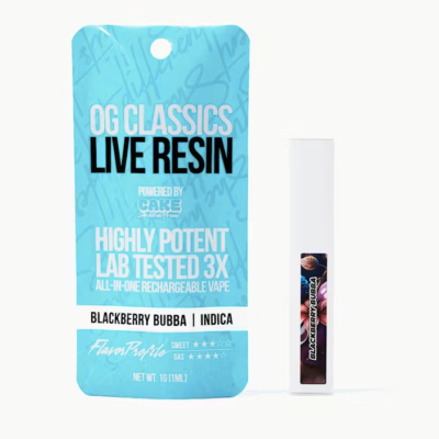 Blackberry Bubba OG Classics Live Resin disposable vape pen, 1g indica with blackberry, earth and hash