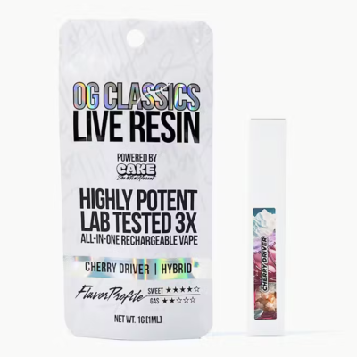 Cherry Driver OG Classics Live Resin disposable vape pen, 1g hybrid with cherry, grape and dessert