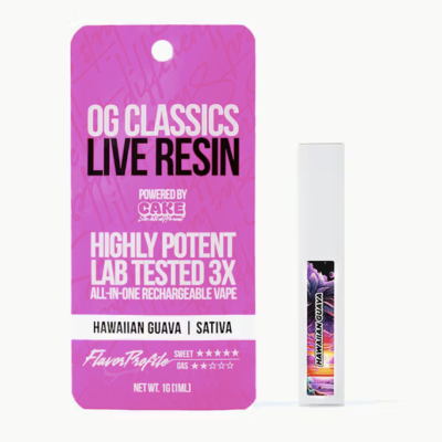 Hawaiian Guava OG Classics Live Resin disposable vape pen, 1g sativa with guava, pineapple and floral